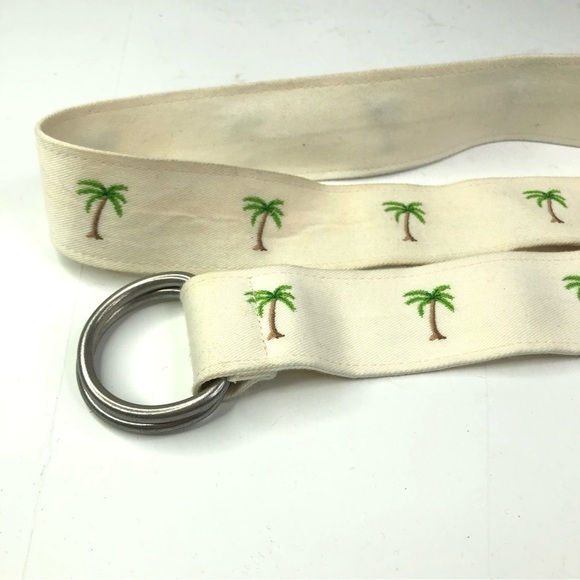 J. Crew Factory twill belt palm trees double d-ring buckle ivory S/M - Picture 2 of 4